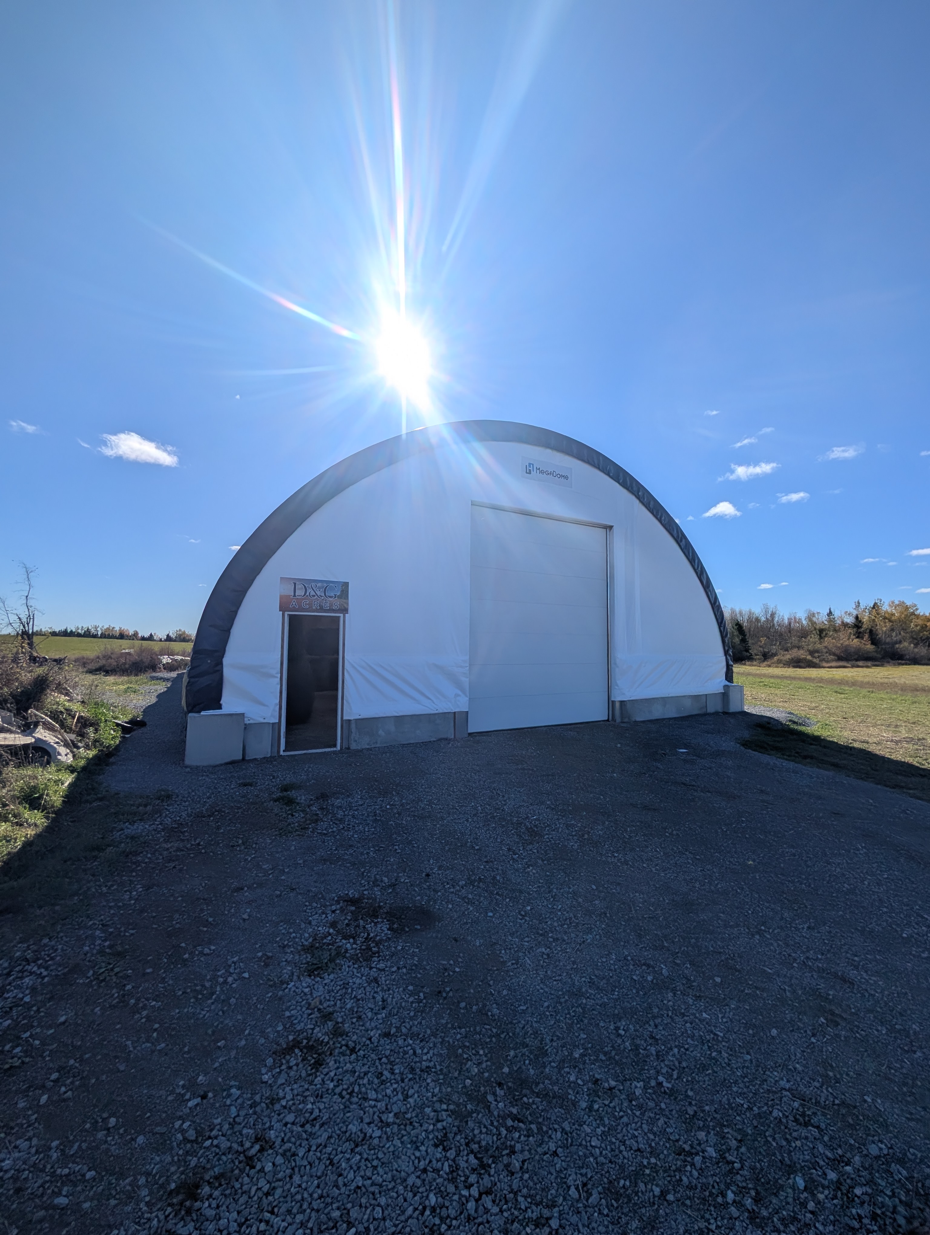 MegaDome fabric building front view — Ontario